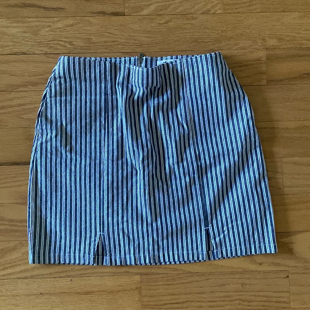Navy and white striped skirt